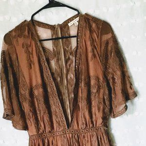 Brown Plunge Maxi Dress with Slits - NWT
